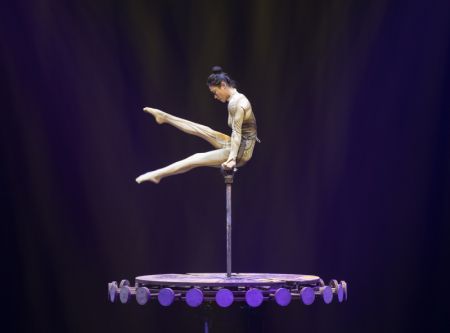 (miniature) L'acrobate Wang Mengchen de la Troupe acrobatique chinoise de Jiangsu se produit lors d'un spectacle de la troupe présenté au public à Stuttgart