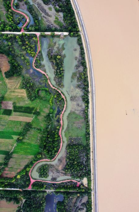 (miniature) Vue aérienne de la section Guide dans le cours supérieur du fleuve Jaune dans la province chinoise du Qinghai (nord-ouest)