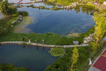 (miniature) Photo aérienne des touristes dans un parc de la zone administrative de Bailidujuan