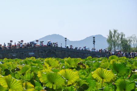 (miniature) Des touristes visitent la zone touristique du lac de l'Ouest pendant les congés de la fête nationale