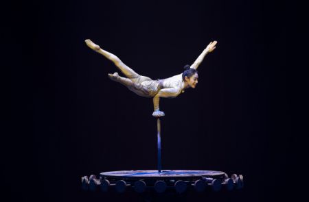 (miniature) L'acrobate Wang Mengchen de la Troupe acrobatique chinoise de Jiangsu se produit lors d'un spectacle de la troupe présenté au public à Stuttgart
