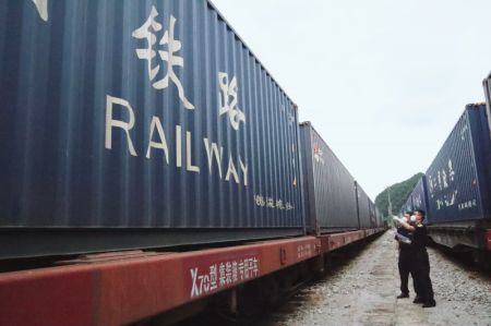 (miniature) Des douaniers examinent un train chargé des plantes médicinales en provenance du Vietnam à Pingxiang