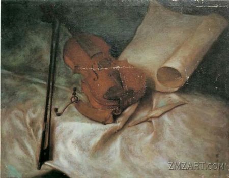 (miniature) peinture à l'huile : violon