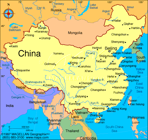 carte géographique de la chine