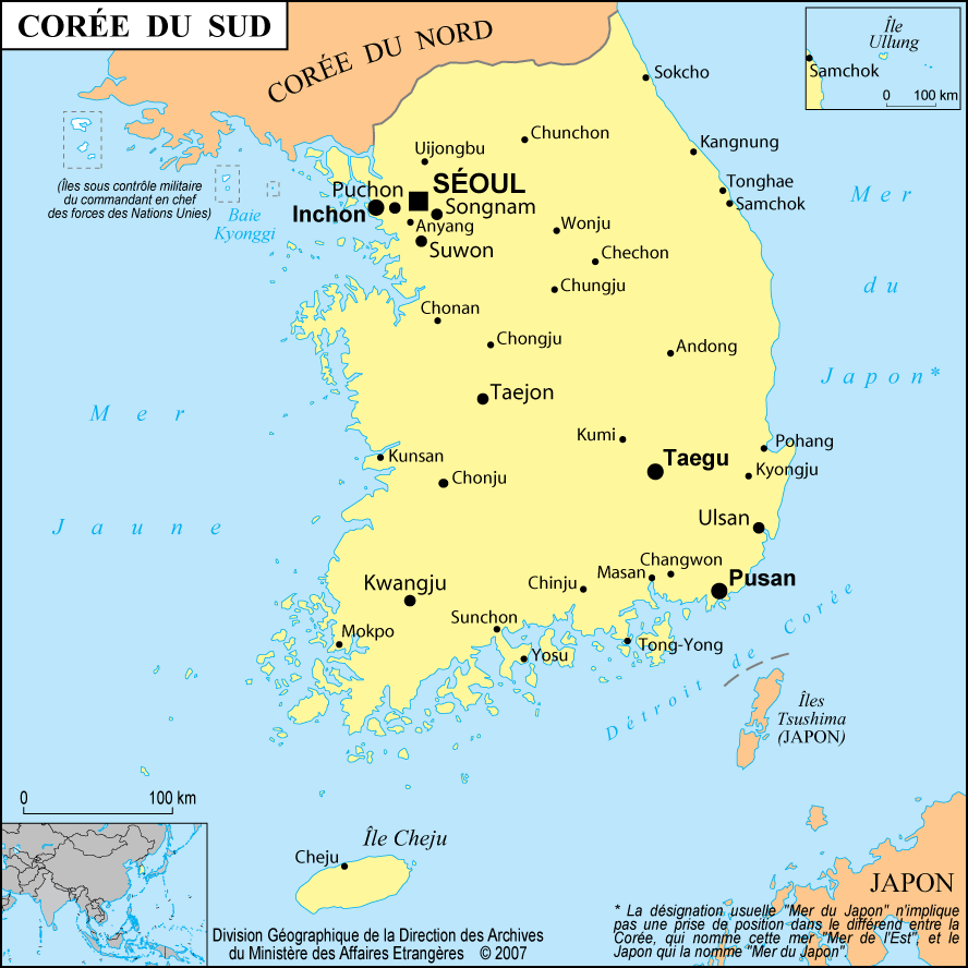 carte de la coree du sud