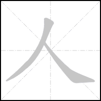 Animation du tracé du caractère 人, trait après trait