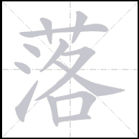 Animation du tracé du caractère 落, trait après trait