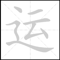 Animation du tracé du caractère 运, trait après trait
