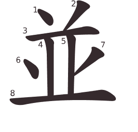 Le caractère 並 tracé avec le numéro de chaque trait à son point de départ