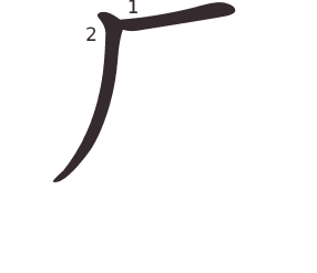 Le caractère 厂 tracé avec le numéro de chaque trait à son point de départ