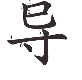 Le caractère 导 tracé avec le numéro de chaque trait à son point de départ