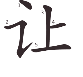 Le caractère 让 tracé avec le numéro de chaque trait à son point de départ