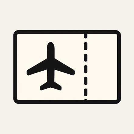 A cream rectangular ticket with a black aeroplane on the left and a dotted line splitting it in two.
