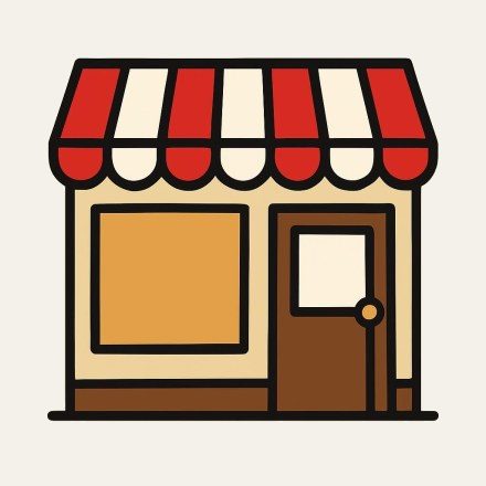 A shop front with its red and cream striped awning.