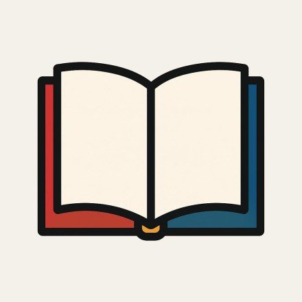 An open book with two completely blank pages, its cover red on one side and blue on the other.