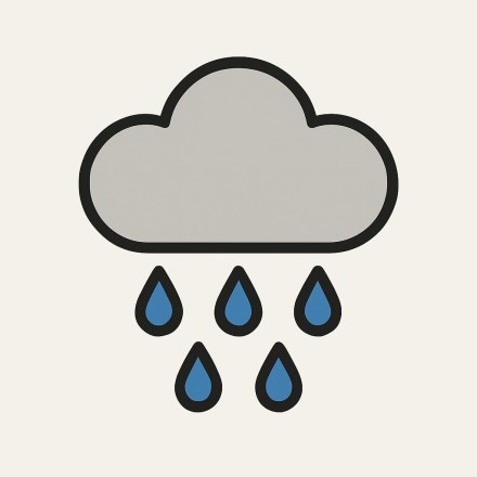 A grey cloud with raindrops falling from it.