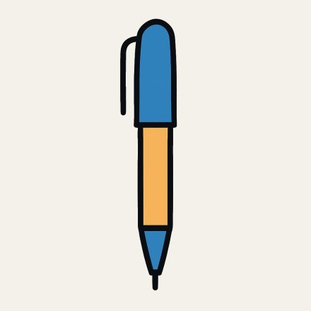 A pen with a blue cap and an ochre barrel, its tip pointing down.