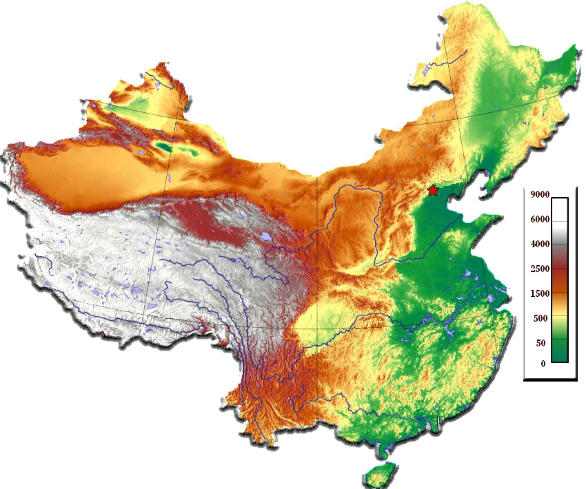 carte du relief de Chine