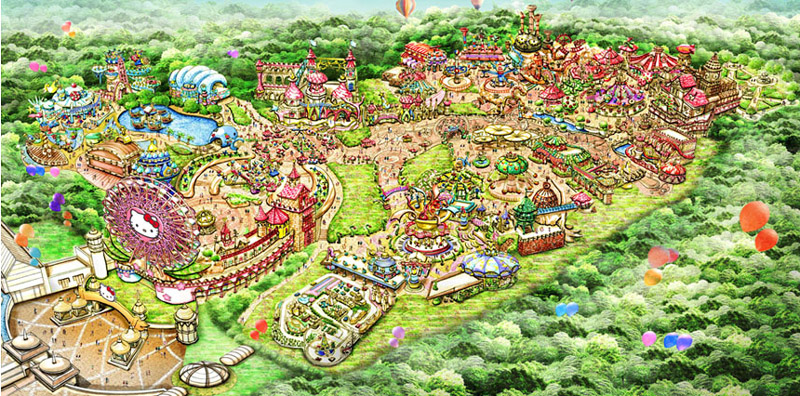 plan du parc d'attraction Hello Kitty