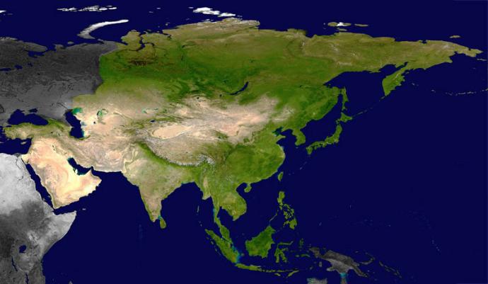 Carte satellite de l'asie