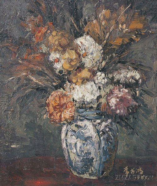 peinture à l'huile fleurs et vase