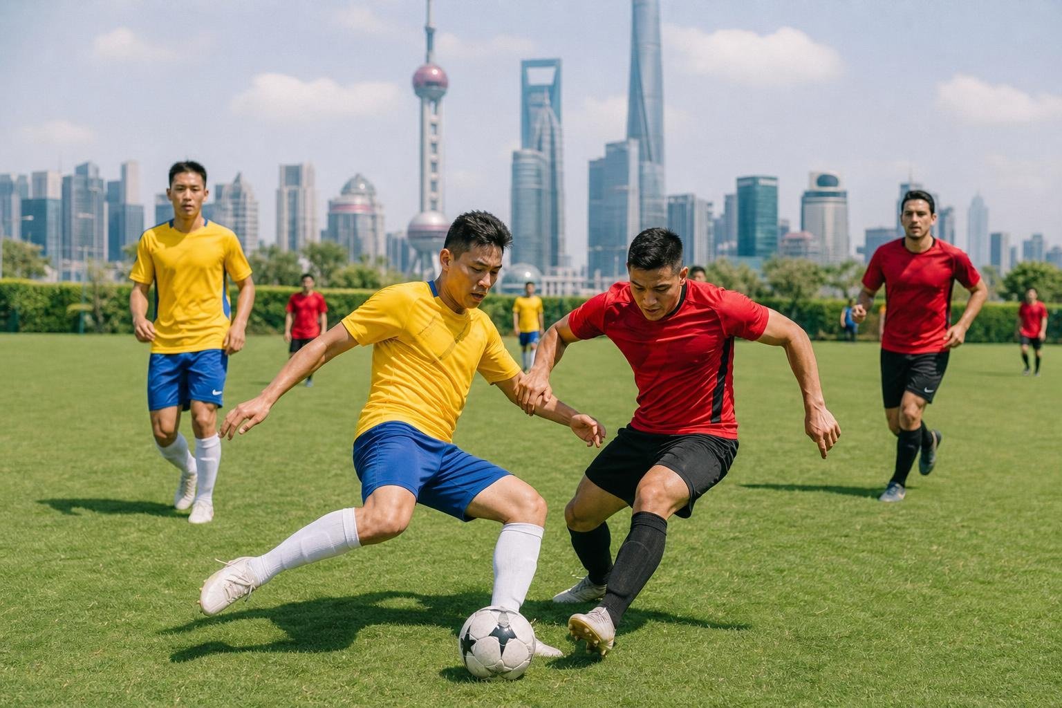 Joueurs de football amateurs sur un terrain à Shanghai