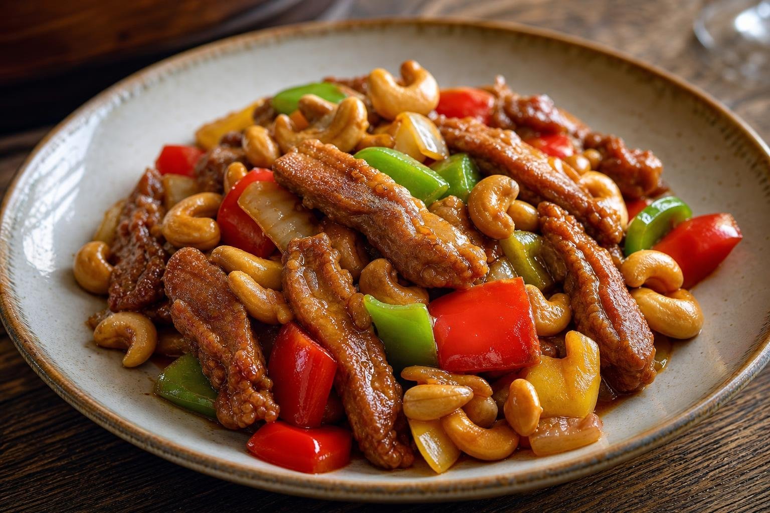 Canard frit aux noix d'acajou