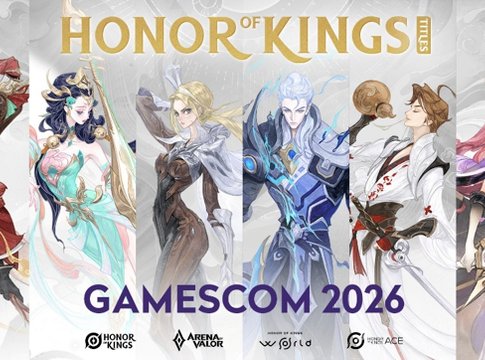 Bannière promotionnelle de l'univers Honor of Kings pour Gamescom 2026, avec les logos de Honor of Kings, Arena of Valor, Honor of Kings : World et Honor of Kings : ACE.