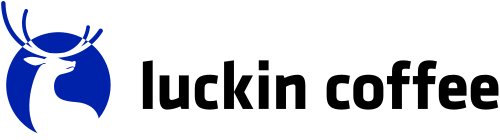 Logo Luckin Coffee, cerf blanc sur fond bleu et texte luckin coffee