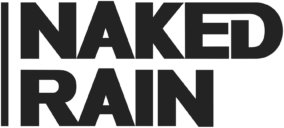 Logo Naked Rain, texte noir en majuscules sur deux lignes
