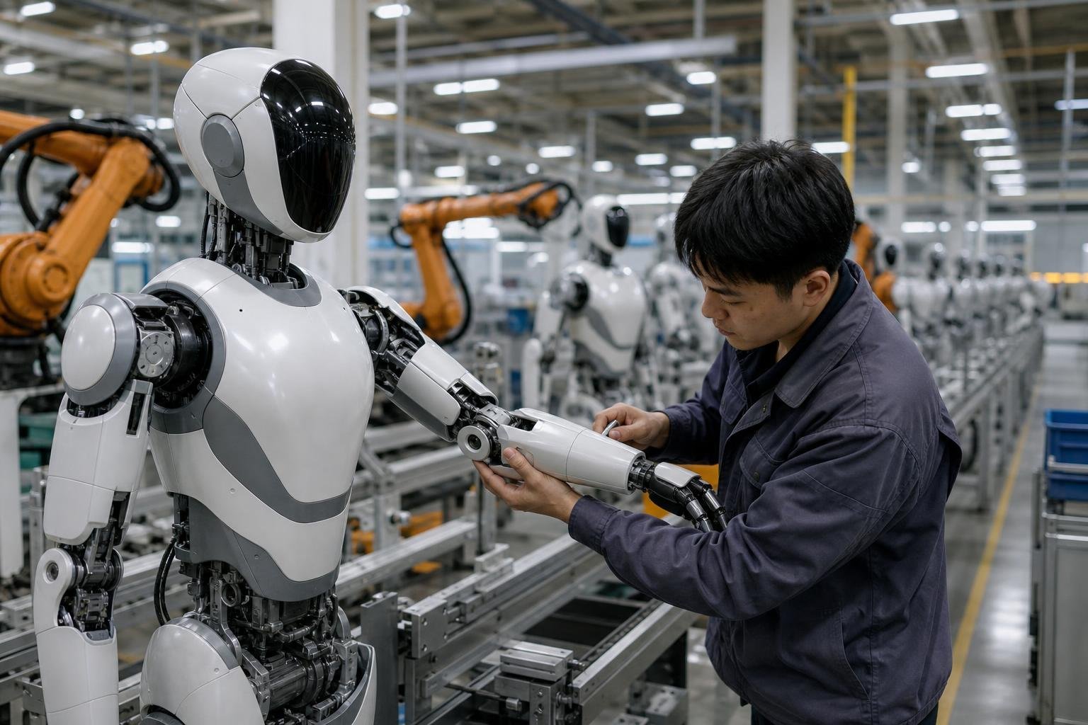 Robot humanoïde sur une chaîne de montage dans une usine chinoise