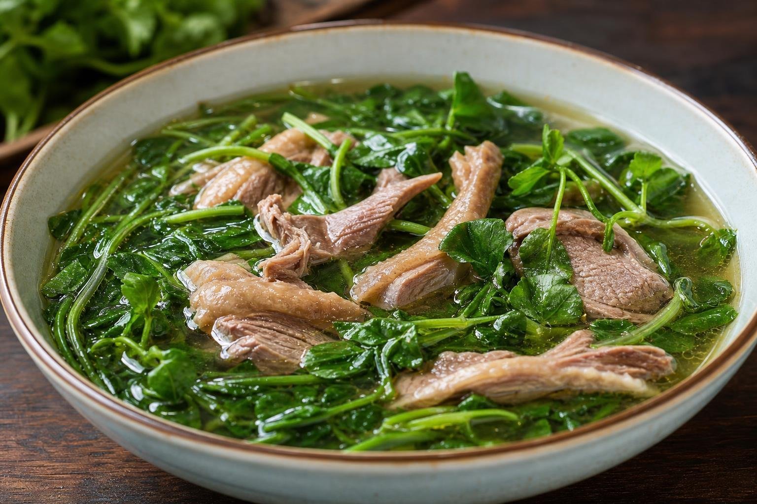Soupe de canard au cresson