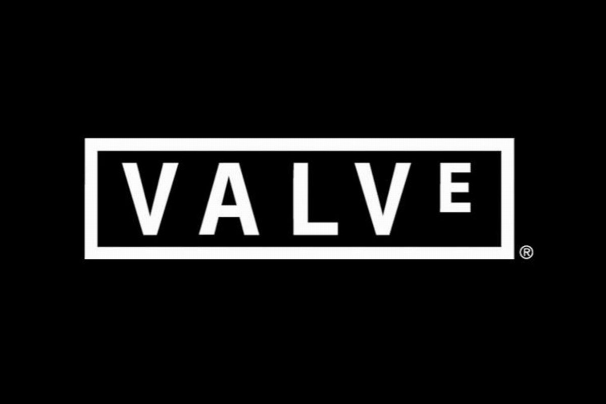 Logo de Valve, mot VALVE en blanc dans un cadre rectangulaire sur fond noir