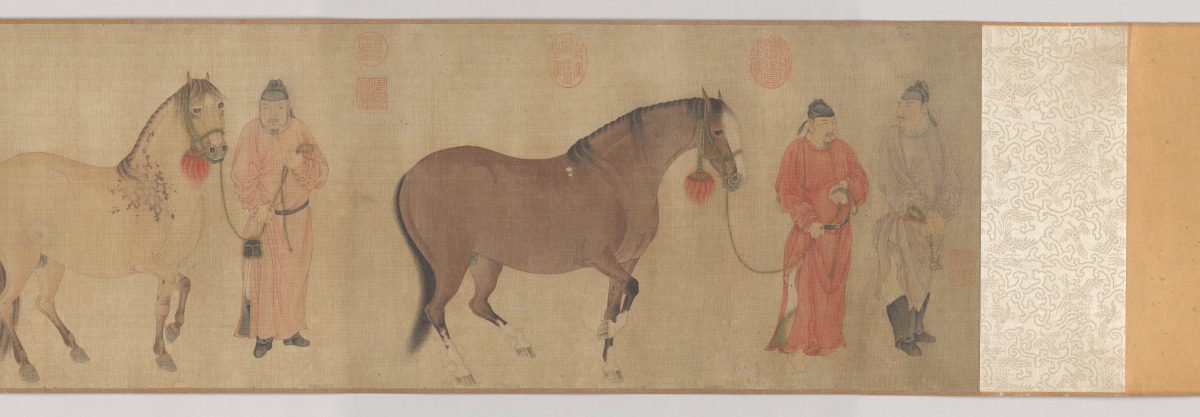 Section de « Three Horses and Four Grooms », Ren Renfa, rouleau à main, Chine, dynastie des Yuan (1271–1368)