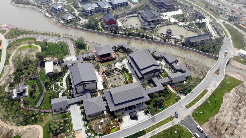 Photo aérienne d'un parc paysager dans la Nouvelle Zone de Xiong'an