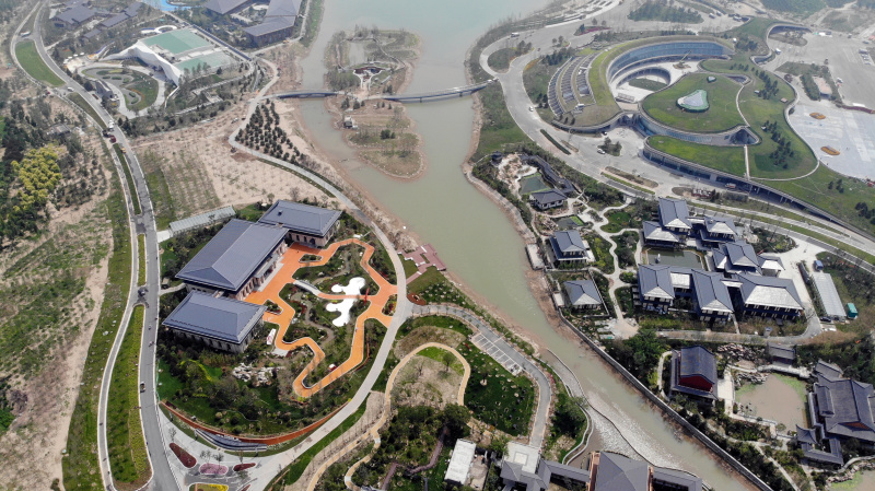 Photo aérienne d'un parc paysager dans la Nouvelle Zone de Xiong'an