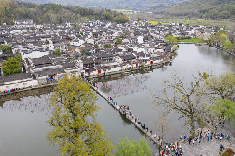 Des touristes visitant le village de Hongcun