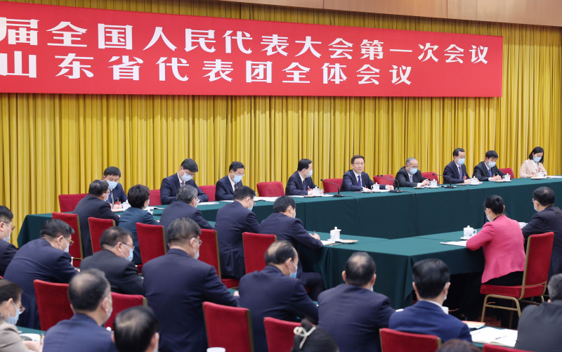 Le vice-Premier ministre chinois Han Zheng participe à une délibération de groupe avec les députés de la délégation de la province du Shandong