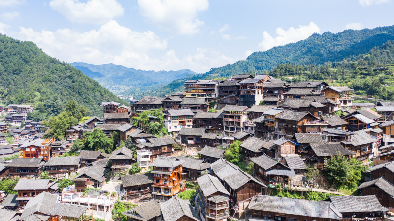 Photo aérienne du village Miao de Xijiang Qianhu