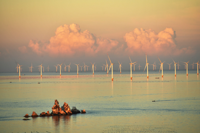 Cette photo montre un parc éolien offshore à Dalian
