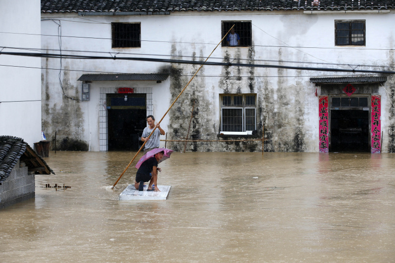 Le village de Baiguoshu inondé