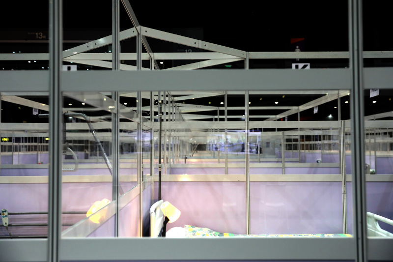 L'intérieur d'un hôpital préfabriqué pour les patients du COVID-19 à l'AsiaWorld-Expo de Hong Kong