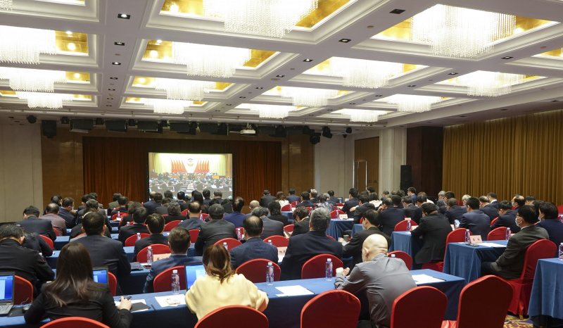 Une salle adjacente d'une vidéoconférence de la première session du 14e Comité national de la Conférence consultative politique du peuple chinois (CCPPC)