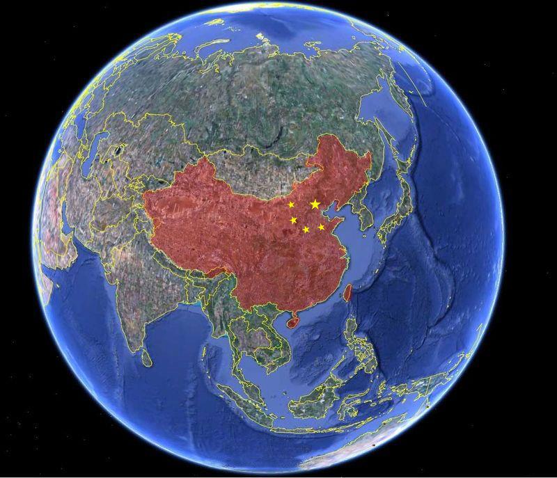 Globe terrestre vu de l'espace, Chine au centre