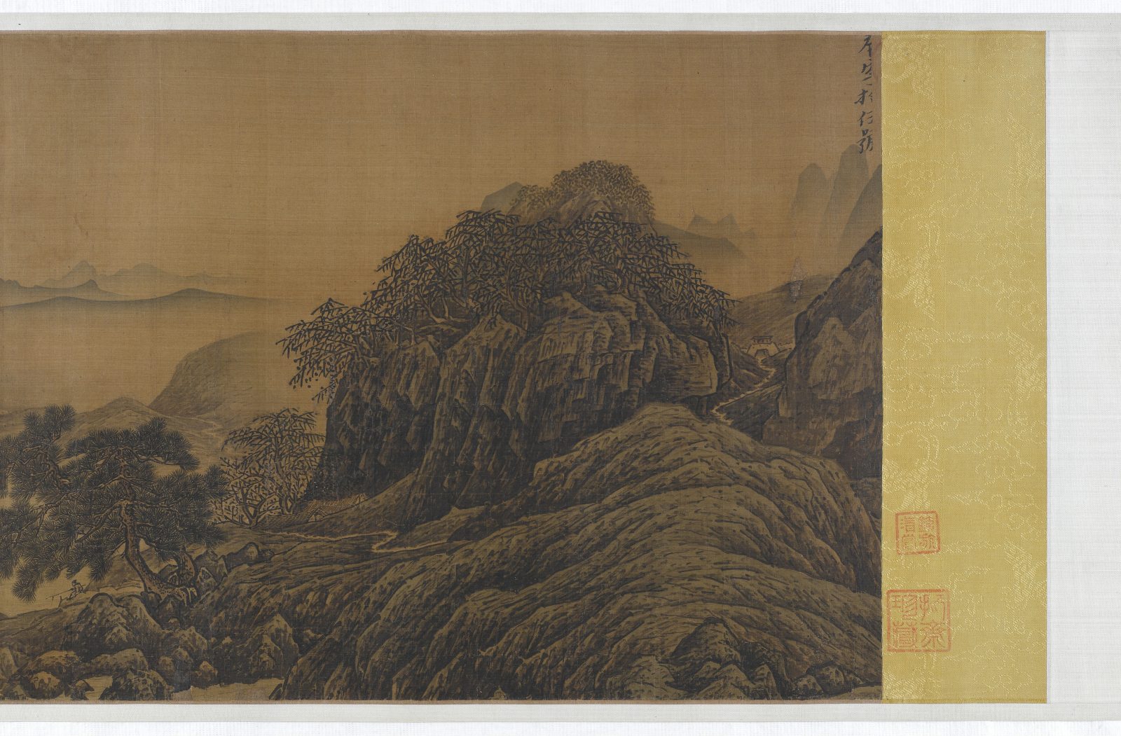 Section de « Fishing alone in a mountain stream 溪山獨釣圖 », Copie d’après Li Tang 李唐 (ca. 1050s-after 1130), rouleau à main, dynastie des Song du Sud
