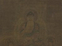 « Shakyamuni Triad: Buddha Attended by Manjushri and Samantabhadra », rouleau suspendu, Chine, dynastie des Tang (618-907)