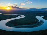 Photo aérienne d'un méandre du fleuve Jaune