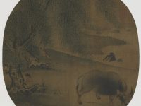 « Water buffalo and herdboy under willows 柳蔭牧牛圖 », Attribué à Xia Gui 夏珪 (active ca. 1195-1230), feuille d’album, dynastie des Song du Sud