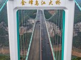 Photo aérienne prise le 3 avril 2023 du chantier de construction du Pont Jinfeng sur la rivière Wujiang