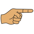 Flat drawing of a sand-coloured adult hand seen from the side, pointing to the right: the index finger held out straight, the three other fingers curled into the palm and the thumb resting on them. The wrist is cut off by the left edge of the picture.